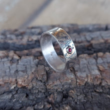 Load image into Gallery viewer, Etched Band with Red Zirconia (7)
